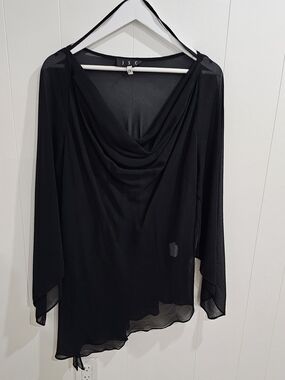 JSC Black Sheer Beach Cover Up Lingerie Tunic 2X Cowl Neck Asymmetrical Sleeve